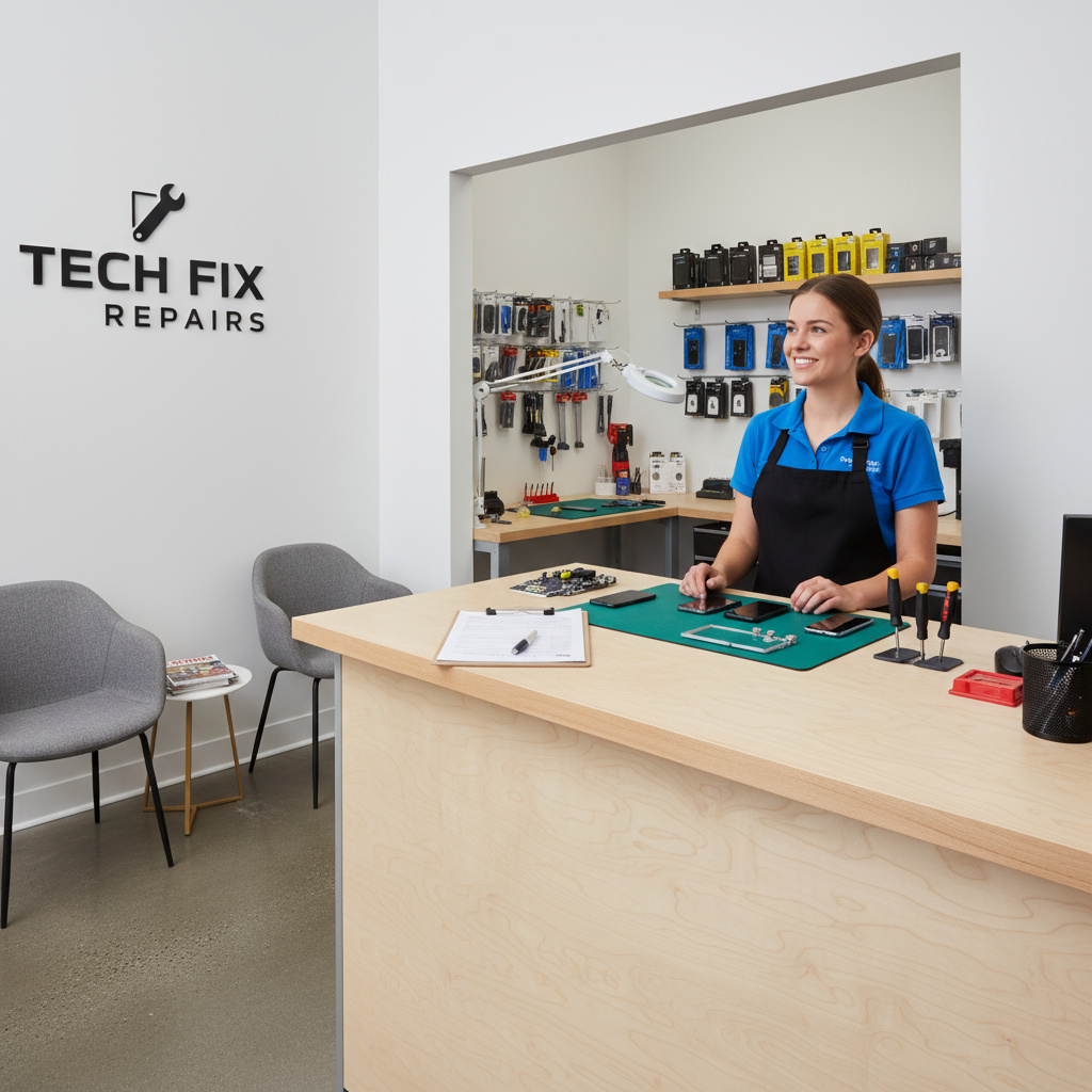 Reception area of electronics repair shop